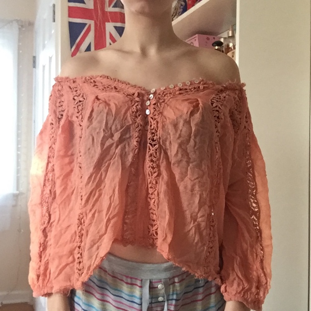 Billowy coral semi see through blouse